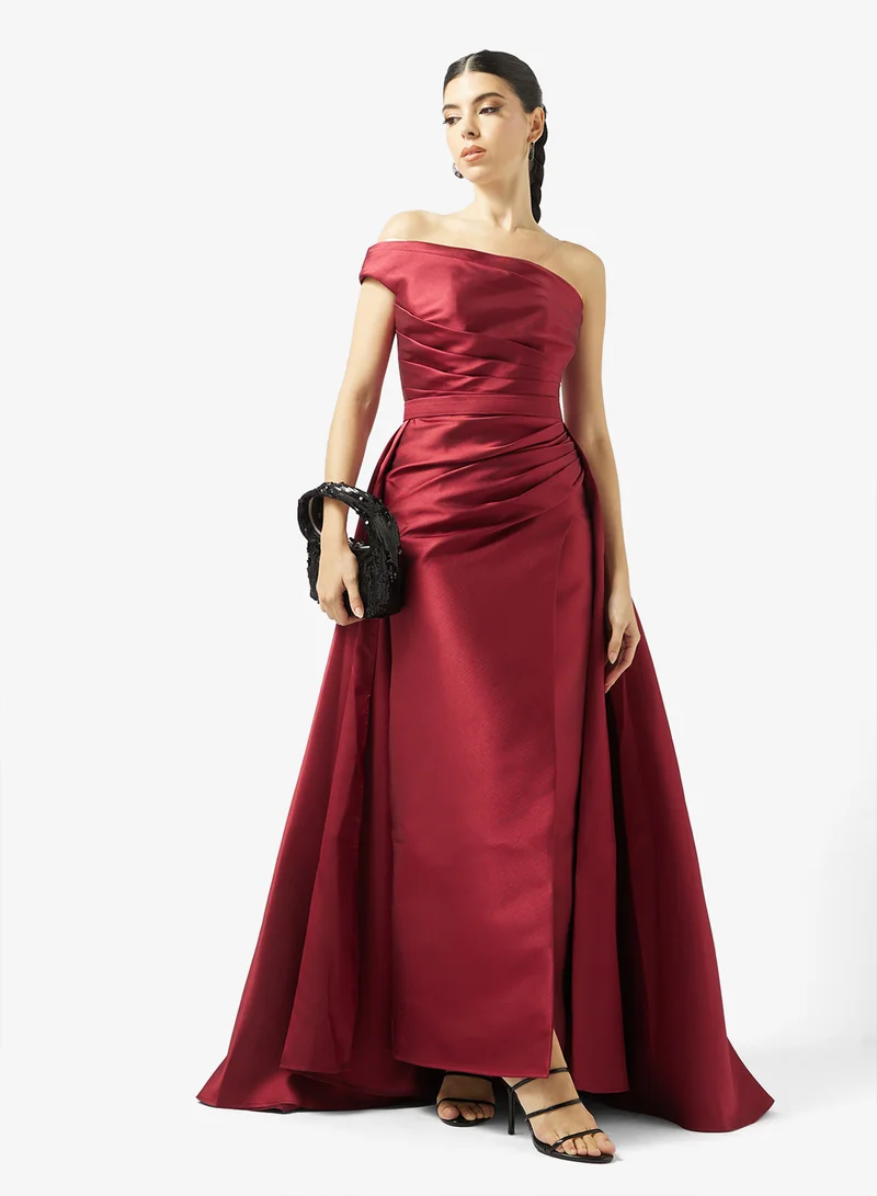 Akadia Fashion  ONE SHOULDER GATHERED WAIST TAFFETA DRESS for Women | Best Price UAE